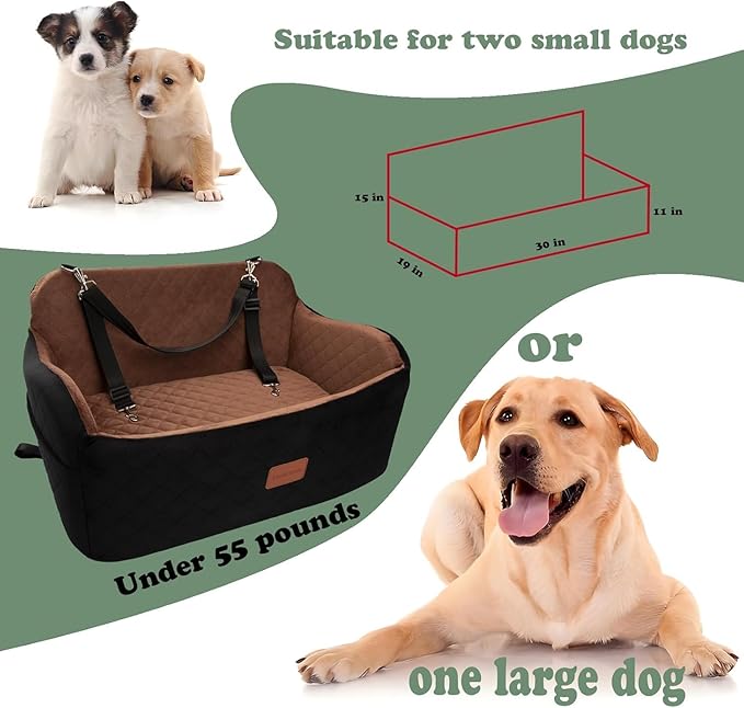 Dog Car Seat for Medium/Large Dogs,2 Clip-On Safety Leashs for 2 Small Dogs,Removable and Washable Comfy Pet Car Seat,Easy to Install and Clean (Black/Red, Large)