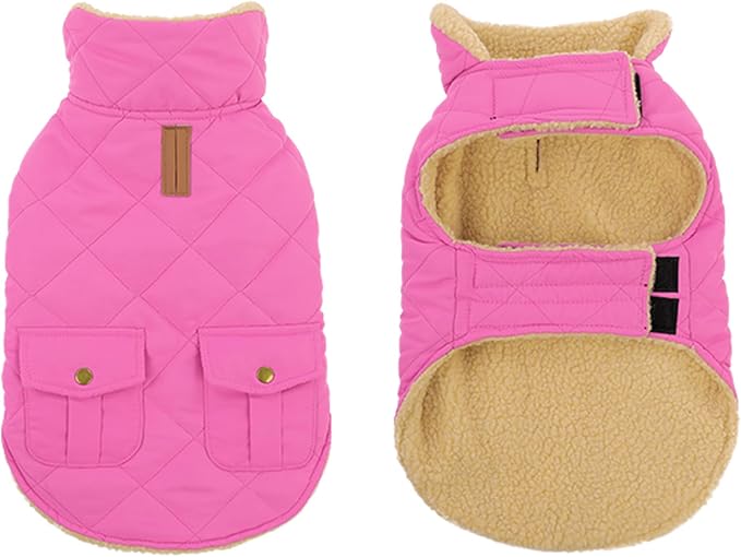 Winter Coat for Small Dogs, Puppy Plaid Jacket, Cotton Coat for Cold Weather, Windproof Warm Dog Garments, Pet Thickened Outfits Indoor Outdoor, Pink S