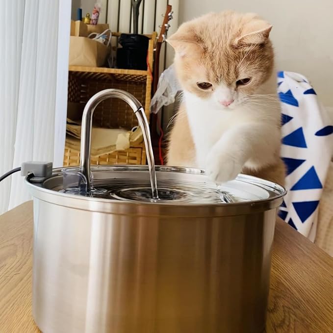 2.0 Large Capacity Stainless Steel Cat Water Fountain – 4L/135oz Indoor Automatic Pet Water Fountain for Cats, Ultra-Quiet Pump, Water Level Indicator, Multi Cat Metal Water Dispenser Bowl