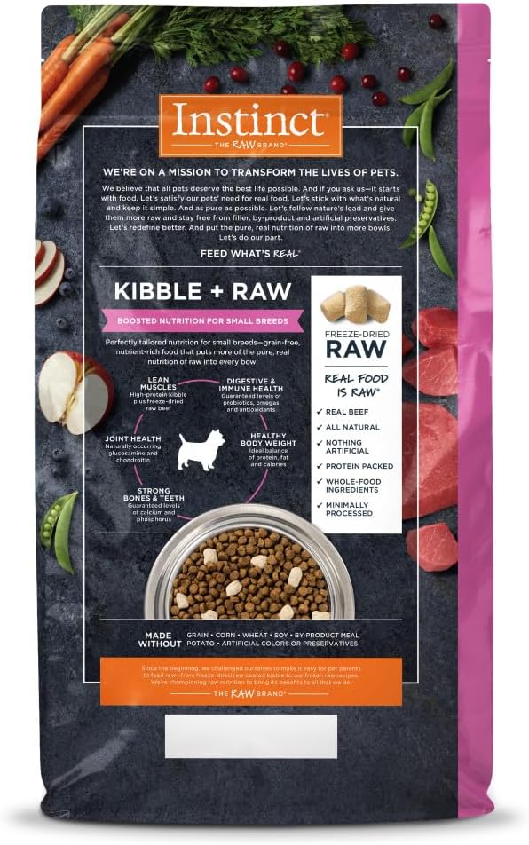 Instinct Raw Boost Small Breed, Natural Dry Dog Food with Freeze Dried Pieces, High Protein, Grain Free Recipe - Real Beef, 4 lb. Bag