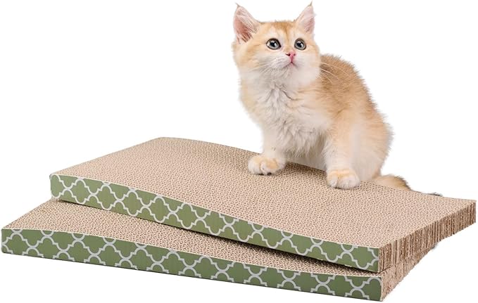Cat Scratcher Cardboard Scratching Pads Scratch Lounge Bed with Catnip 3PCS Reversible Corrugated Cardboard with Scratch Box (17.1" L*8.1" W*2.2" H)
