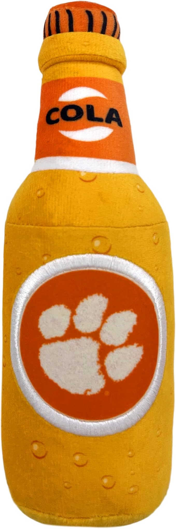 NCAA Clemson Tigers Beer Bottle Plush Dog & CAT Squeak Toy- Cutest Stadium SODA Bottle Snack Plush Toy for Dogs & Cats with Inner Squeaker & Beautiful Football/Basketball Team Name/Logo
