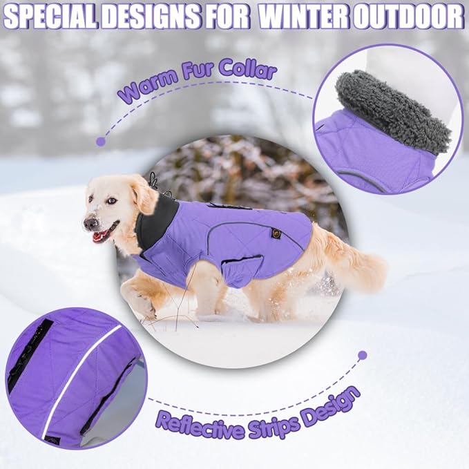 EMUST Dog Winter Jackets, Small/Medium/Large Dog Coat for Winter, Pet Cold Jacket for Large Dogs, Purple, XL