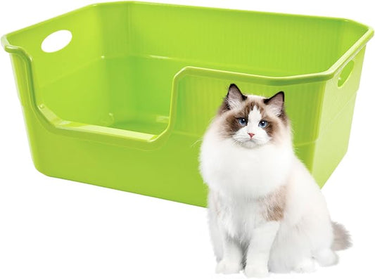 Large Litter Pan Low Entry,High Wall Litter Box Side Entry Plastic Cat Boxes for Indoor Cats Anti-Urine Leakage,High Sides Kitty Tray Open Kitten Toilet Low Entrance Green
