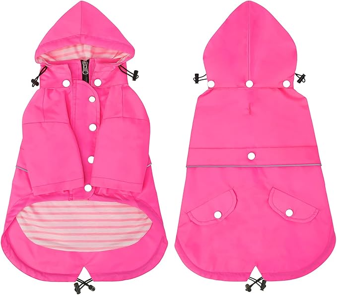 HDE Dog Raincoat Poncho Double Layer Zip Rain Jacket with Removable Hood, Leash Hole for Small to 3XL Dogs and Puppies Pink - M