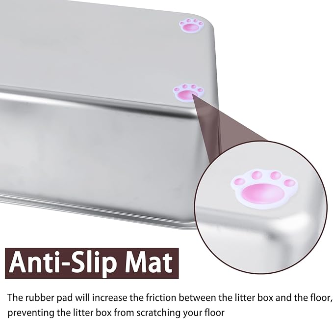 Stainless Steel Cat Litter Box for Adult Cats or Kitty/Kitten 19.5"x13.6"x6" Rust-Proof, High Side, Non Stick, No Smell, Easy to Clean Metal Cat Litter Box