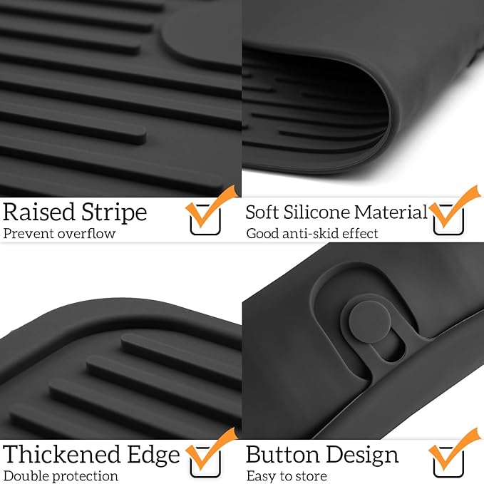 Ptlom Pet Placemat for Dog and Cat, Mat for Prevent Food and Water Overflow, Suitable for Medium and Small Pet, Black, Silicone