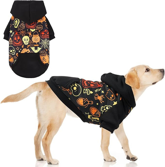 KOOLTAIL Halloween Dog Hoodie Pumpkin Costume Outfit for Small Medium Large Dogs, Soft Fall Pet Sweater Hat Hooded Sweatshirt, Clod Weather Coat, Warm Clothes with Leash Hole and Pocket Male/Female, L