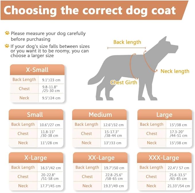 Windproof Waterproof Dog Coat Fleece & Cotton Lined Warm Jacket, Cold Weather Pet Apparel Clothes Vest for Small to XXL Dogs, Khaki