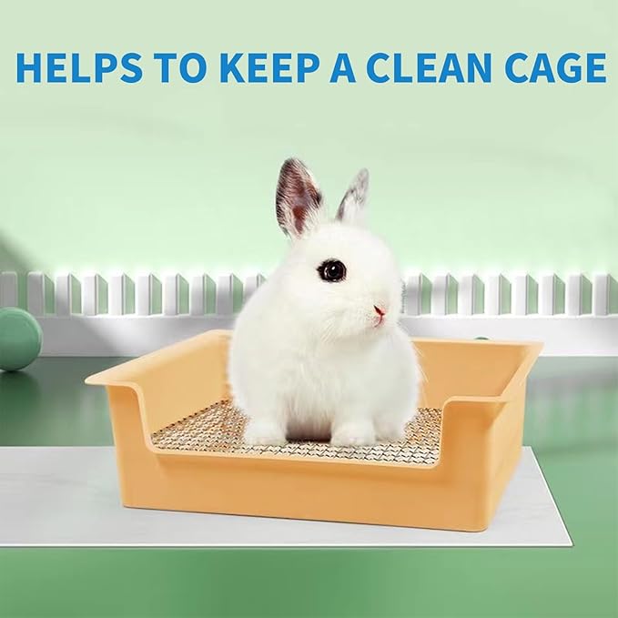PODOO Steel Grids Rabbit Litter Box - Bunny Litter Pan Training Box, 15x11x4.7 inches, 1cm Holes Steel Mesh for Small Animals, Orange (Orange)