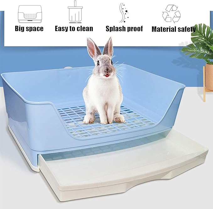 kathson Large Rabbit Litter Box with Drawer, Potty Trainer Corner Toilet Bigger Pet Pan Bunny Litter Box Tray with Grass Mat for Adult Guinea Pigs, Chinchilla, Hamster Ferret (Brown)