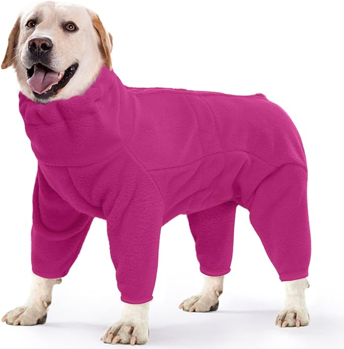ROZKITCH Dog Winter Coat Soft Fleece Pullover Pajamas, Pet Windproof Warm Cold Weather Jacket Vest Cozy Jumpsuit Apparel Outfit Clothes for Small Medium Large Dog Walking Hiking Sleep Pink S
