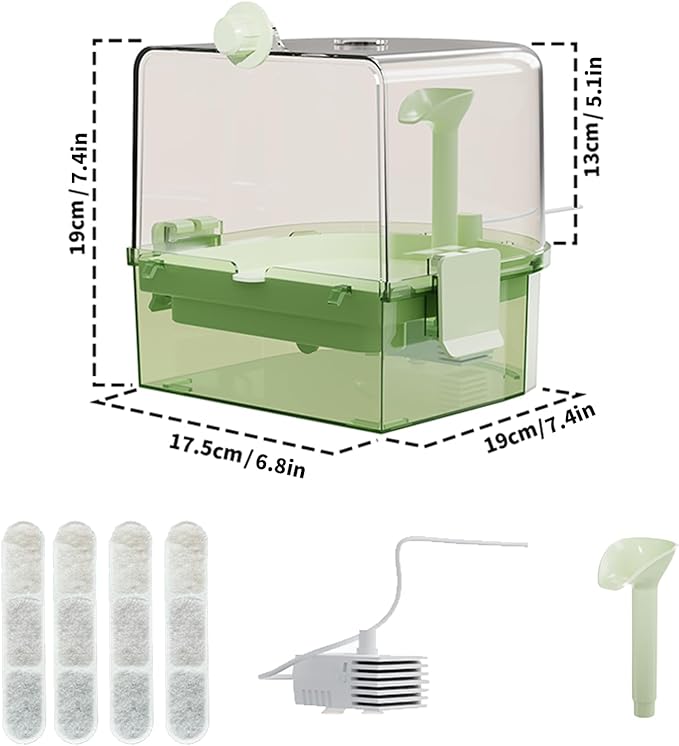 Automatic Bird Baths for Cage – Indoor Parakeet Bath with Pump, Bird Shower with 2 Modes Running Water, Bird Cage Accessory for Pet Birds Conure Budgies Cockatiels Lovebird(Green)