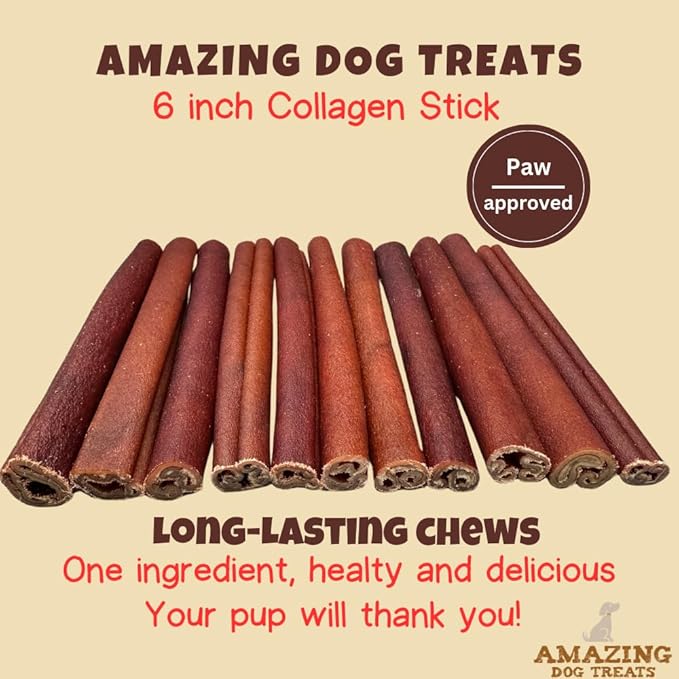 Amazing Dog Treats - 6 Inch Bulk Collagen Sticks for Dogs - (100 Count) - Collagen Sticks for Dogs - No Hide Dog Bones