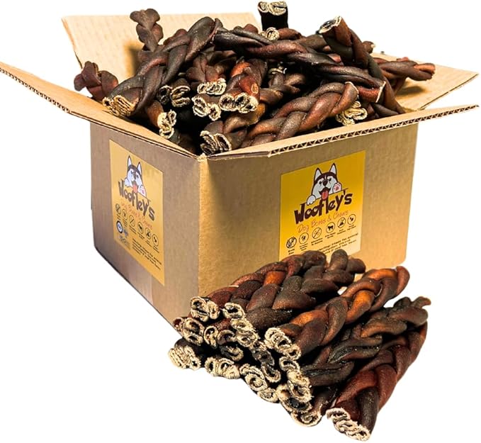 Woofley's 6 Inch Braided Collagen Sticks for Dogs - (50 Count) Bully Stick Rawhide Alternative Dog Chews No Hide Bones for Medium & Large Dogs