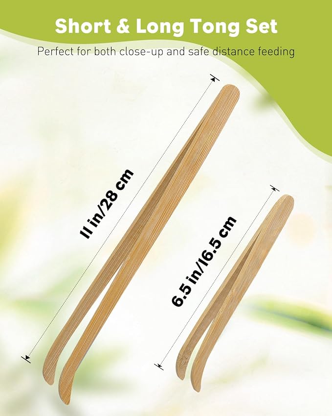 Pawfly 2 Pack Reptile Feeding Tongs, 11" & 6.5" Bamboo Reptile Tongs, Long Reptile Feeding Tweezers, Safe Reptile Tweezers Feeder Tool for Lizard Bearded Dragon Gecko Snak