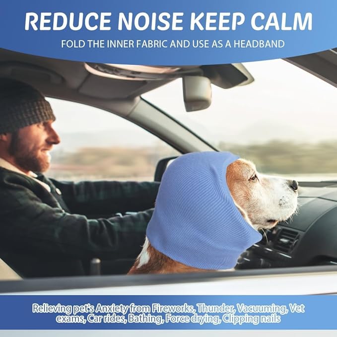 Dog Calming Hoodie Snood for Ear Care, Cat & Dog Ear Muffs (Blue, S)