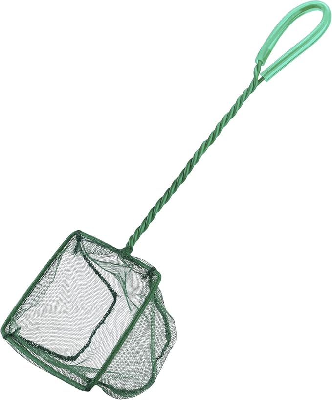 Pawfly Aquarium Fish Net with Braided Metal Handle Square Net with Soft Fine Mesh Sludge Food Residue Wastes Skimming Cleaning Net for Fish Tanks Small Koi Ponds and Pools