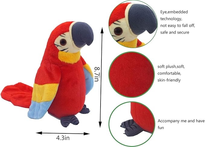 Talking Parrot Plush Toy, Repeat What You Say Funny Kids Stuffed Toys, Birthday Gift Kids Early Learning Animal Toy Electronic Toy