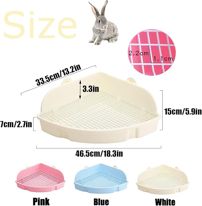 PINVNBY Large Rabbit Litter Box Bunny Corner Toilet Box Small Animal Cage Toilet Pet Potty Trainer Bigger Pan Fan Shape Box for Adult Guinea Pigs Chinchilla Ferret Galesaur (White)