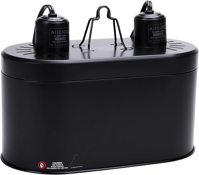 Aiicioo Dual Reptile Light Fixture 150W Double Dome UVB lamp Fixture Reptile Combo Deep Dome Lamp Fixture with Independent Switches for Reptile Terrarium and Tortoise Habitat