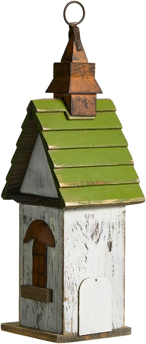 Glitzhome Bird Houses for Outside, Bluebird Houses for Outdoors,15.75"H Solid Wood Birdhouse Distressed Cottage Decorative Hanging Outdoor Garden Bird House for Wren Sparrow Hummingbird Finch Cardinal