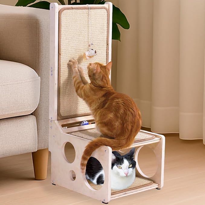 Cat Scratching Post with Toy – L-Shaped Sisal Scratcher Pad & Cozy Corner Hideaway for Indoor Cats | Vertical & Horizontal Scratching Ramp for Large Cats – MANDAROO