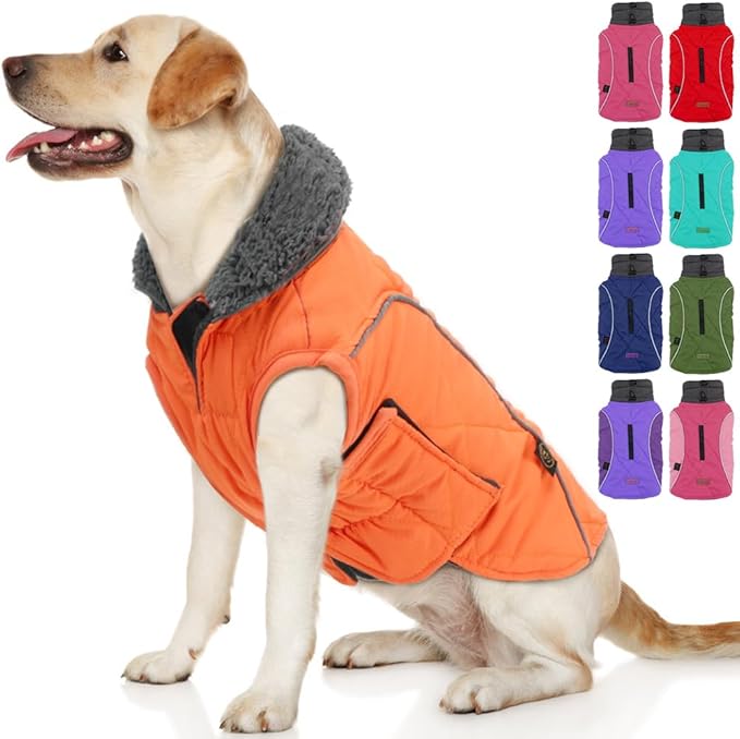 EMUST Dog Jackets for Winter, Cold Weather Coats for Dogs, Soft Winter Jackets for Medium Large Dogs, Orange, L