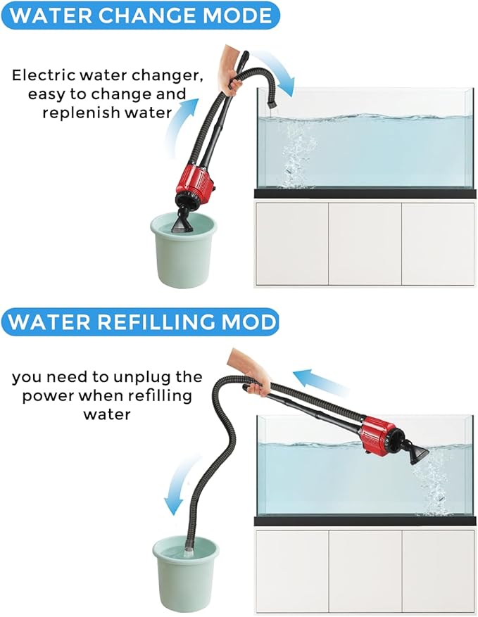 28W Electric Aquarium Vacuum Gravel Cleaner, 6 in 1 Automatic Fish Tank Vacuum Cleaner, 1800L/H Flow, Suction Pollution, Sand Washing, Water Exchange, Oxygenation, Filtration, Rain Shower