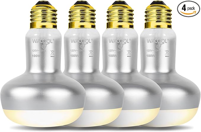 WACOOL 4 Pack Heat Lamp Bulbs for Reptiles, 100W Intense Basking Spot Lights, Simulate Daytime Sunshine Heat Bulbs, UVA Daylight Heat Lamp for Bearded Dragon, Lizard, Turtle, Tortoise, Gecko