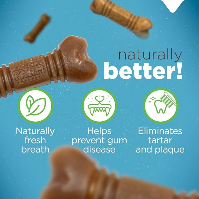 Natural Farm All-Natural Dog Dental Chew, Dog Teeth Cleaning Treats - Fresh Breath, Fight Plaque & Tartar - Canine Mess-Free Oral Care, Teeth Cleaning Chews for Dogs 5-15 Lbs (44 Counts)