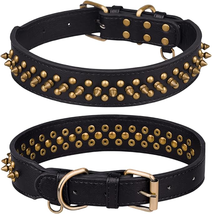Spiked Dog Collar, Mushrooms Rivet Studded Adjustable Pu Leather Pet Collars for Cats Puppy Dogs (S, Black1)
