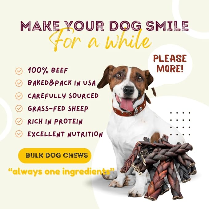 Woofley's 6 Inch Braided Collagen Sticks for Dogs - (50 Count) Bully Stick Rawhide Alternative Dog Chews No Hide Bones for Medium & Large Dogs