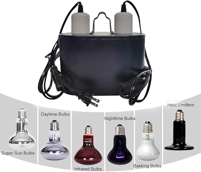 Dual Reptile Light Fixture,Dual Deep Heat Lamps UVB Light Fixture for Reptiles Dome Heat Lighting Lamp Combo kit for Bearded Dragon,lguana,Snake,Turtle Tank,E27