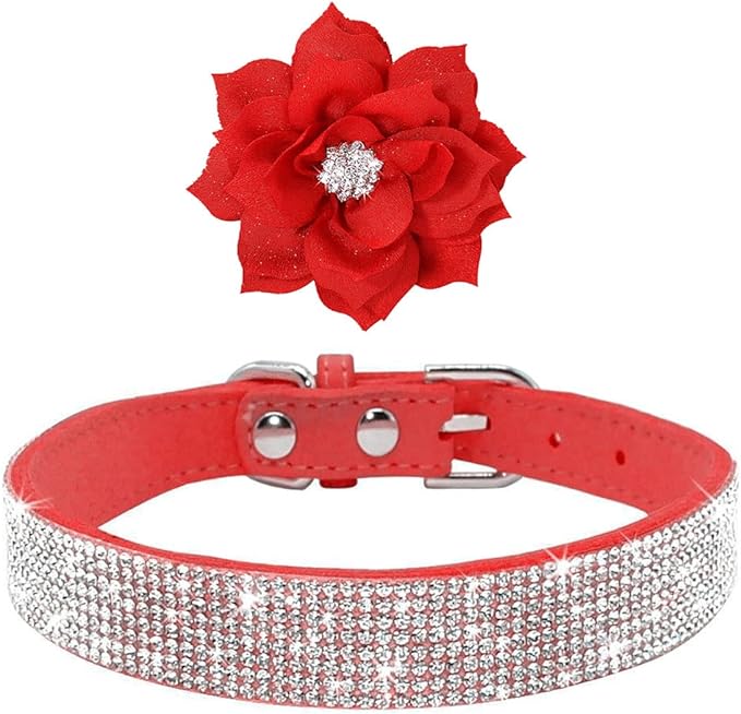 Cute Dog Collar with Bling Rhinestone, Fancy Crystal Diamond Glitter Pretty Jewel Soft Cat Collars for Small Medium Large Breed Dogs Girl Female Pet Puppy Kitten Terrier (XS, Red2)