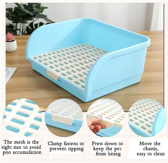 Hamiledyi Large Rabbit Litter Box Corner Bedding Box Chinchilla Toilet Trainer Square Potty Pet Pan for Adult Guinea Pig, Galesaur.Ferret and Other Animals Blue