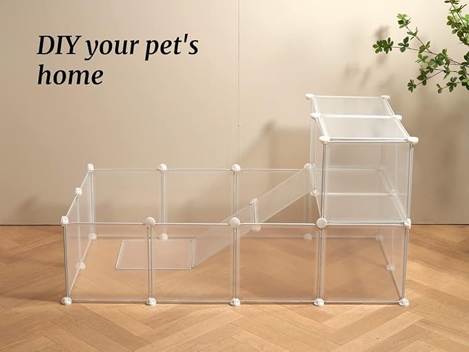 Transparent Clear Small Animal Playpen, Guinea Pig Cages, Puppy Dog Playpen, Pet Playpen, Rabbit Bunny Indoor Outdoor Fence Pen Enclosure, White Clear Plastic Playpen,12 X 12 Inch, 24 Panels