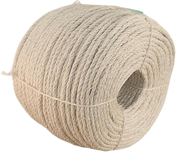 Premium Brazilian Sisal Rope, Natural Fiber 100% Sisal, Ultra Durable, Chemical-Free, Ideal for DIY, Cats, Scratching Post Replacement, Home Decor, Garden, Crafting (1/5” 600 ft / 5mm 180m)