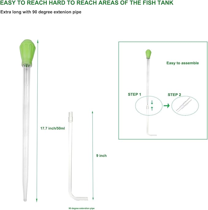 50ml Manual Coral Fish Feeder/Water Changer/Waste Remover Clean Tool with Extension Pipe and 15inch Aquarium Tweezer for Fish Tank Cleaning, Aquatic Pipette Dropper Gravel Cleaner Siphon