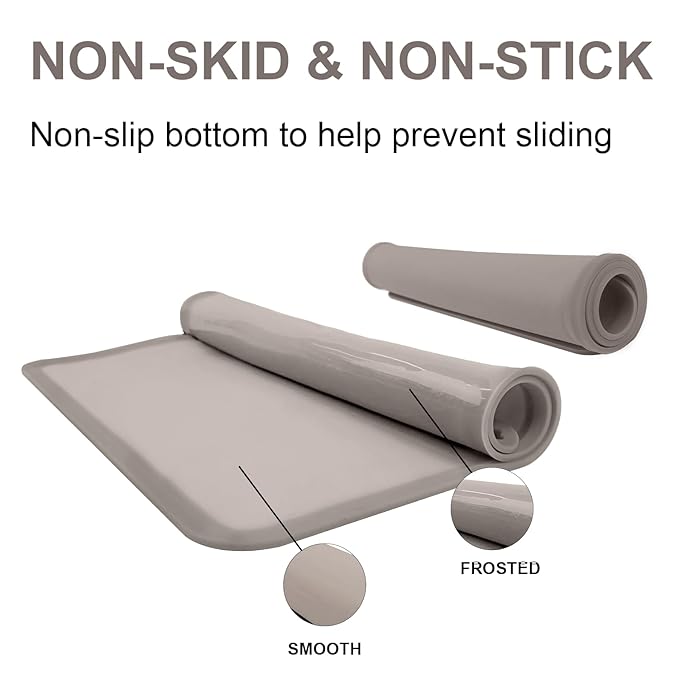 KVK Silicone Placemat for Toddles Kids Non-Slip Reusable Portable Baby Placemats for Restaurant Stain-Proof Children Food Mats Eating Table Mat 2 Pack (Charcoal&Silver Gray)