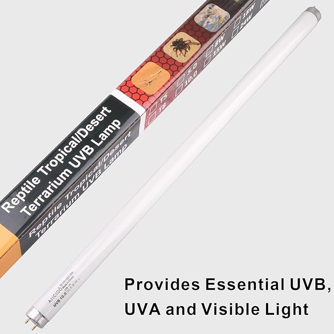 Aiicioo T8 UVB Reptile Light - 10.0 Reptile Fluorescent Light Bearded Dragon Desert UVB Bulb 24 inch 18 watt for Reptile Turtles Chameleon Tortoises Lizard