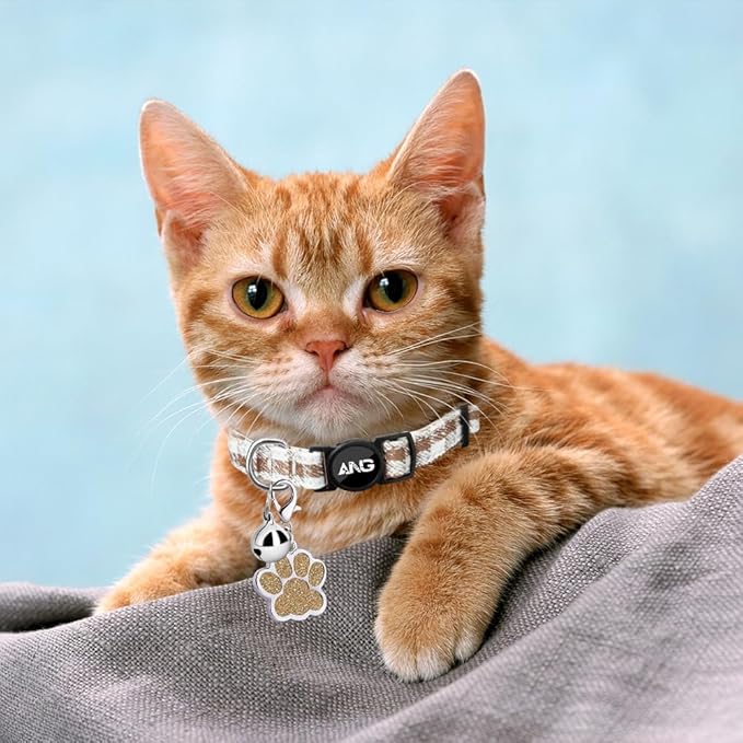 Personalized Breakaway Cat Collars - ID Tag, Bell, Bowtie - Safety Quick-Release, Customized for Girls & Boys Cats (Houndstooth-Brown)
