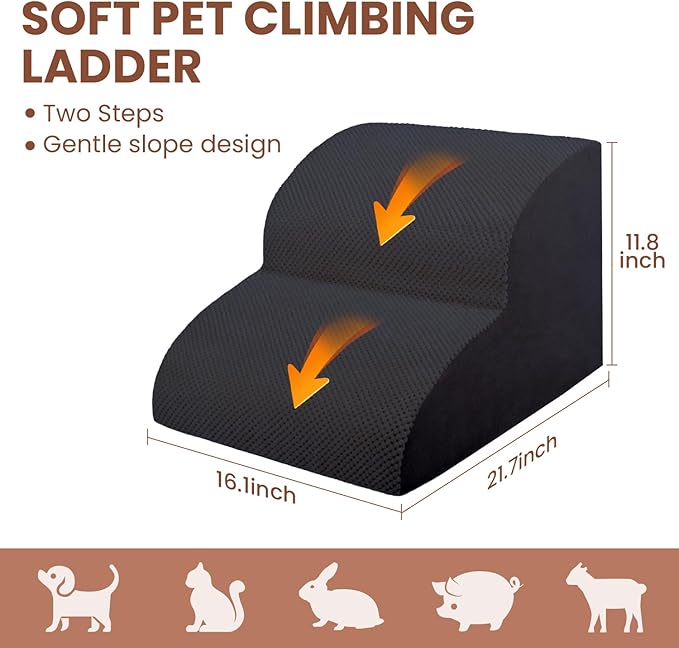 Dog Stairs for Small Dogs, High Density Foam Pet Steps, Extra Wide Non-Slip Pet Ramp for High Beds Or Couch, Soft Doggie Ladder for Dog Injured, Older Pets, Small Cats