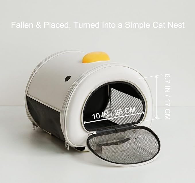 PURROOM Cat Carrier Backpack, Pet Backpacks for Carrying Small Dogs, Cute Design. Upper Cover & Side Ventilation Soft Mesh & Safety Straps. Used for Travel, Hiking, Car, Go to Vet, Outdoor.