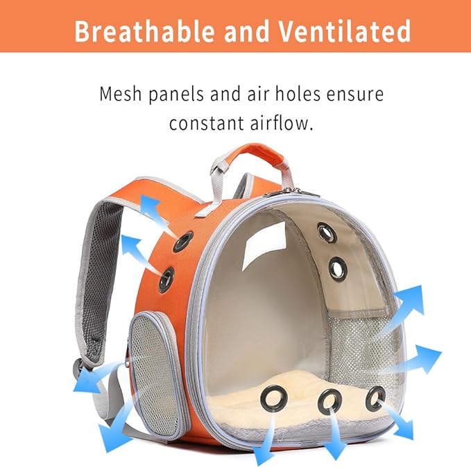Bunny Carrier, Guinea Pig Carrier,Small Animal Carrier Backpack for Rabbit,Bearded Dragon, Lizard,Hamster,Kitten. Breathable Pet Travel Cage Bag (Orange)