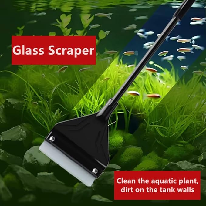 Lominie Algae Scraper for Glass Aquariums, Extends to 25.6" Fish Tank Cleaner, Stainless Steel Algae Scraper for Fish Tank with 10 Blades, Aquarium Glass Cleaning Tools, Cleaning Accessories