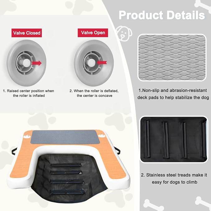 Inflatable Dog Boat Ramp Water Ramp for Pool, Float Floating Dog Ramps with Anti-Slip EVA for Lakes, Boats, Docks