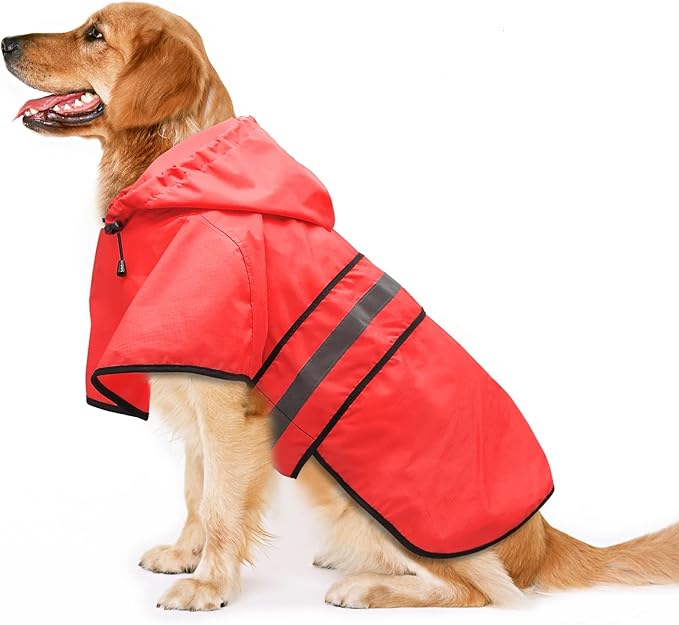 Candofly Dog Raincoat Hooded Poncho - Adjustable Waterproof Dog Rain Jacket Lightweight Reflective Dog Rain Coat Pet Slicker for Small Medium Large Dogs (X-Large, Bright Red)