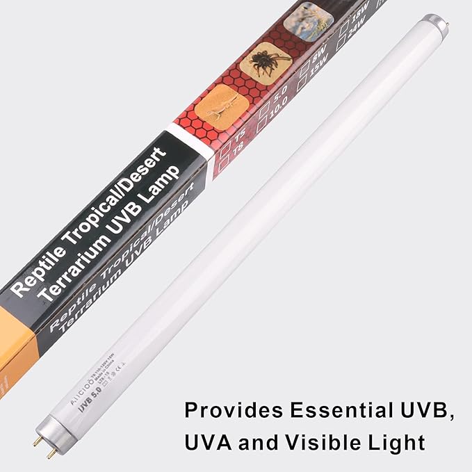 Aiicioo T8 UVB Reptile Light - 5.0 18 inch 15 watt Reptile Fluorescent Light Bearded Dragon Desert UVB Bulb for Reptile Turtles Chameleon Tortoises Lizard
