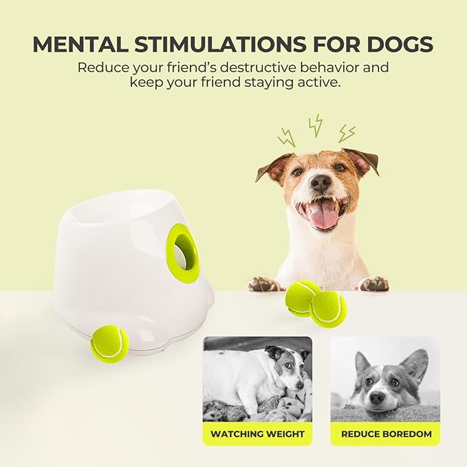AFP Automatic Ball Launcher for Dogs Dog Fetch Ball Thrower Interactive Puppy Pet Ball Launcher for Small & Medium Dogs Indoor/Outdoor Dog Ball Thrower Machine 3 Balls Included (2 inch)